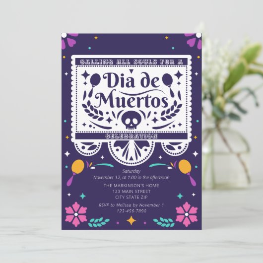 Dia De Muertos Eenvoudige Uitnodiging (Staand voorkant)