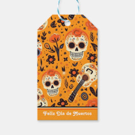 Dia de Muertos, gitaren en suikerschedels sinaasap Cadeaulabel