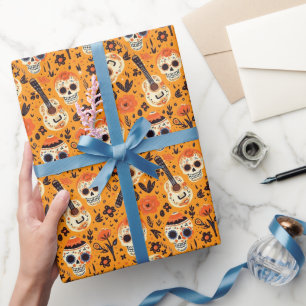 Dia de Muertos, gitaren en suikerschedels sinaasap Cadeaupapier
