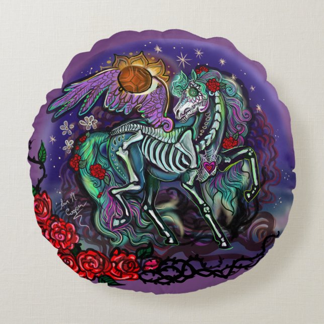 Día de Muertos Horse Rond Kussen (Voorkant)