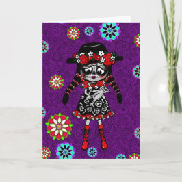 Día de Muertos Kawaii Meisje gepersonaliseerd Kaart