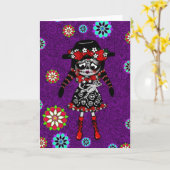 Día de Muertos Kawaii Meisje gepersonaliseerd Kaart (Gele Bloem)