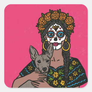 Dia de Muertos Marigold en Xolo Hond Stickers