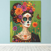 Dia de muertos, Mexicaans esthetisch Canvas Afdruk (Insitu (Houten vloer))
