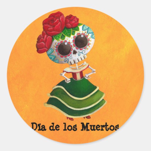 Dia de Muertos Mexican Miss Death Ronde Sticker (Voorkant)