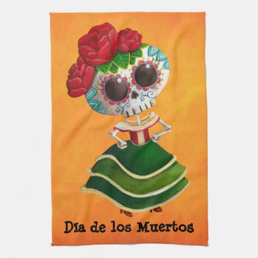 Dia de Muertos Mexican Miss Death Theedoek (Verticaal)