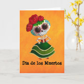 Dia DE Muertos Mexican Misser Dood Kaart (Gele Bloem)