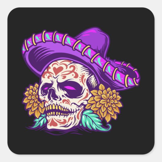 Dia de muertos mexican vierkante sticker (Voorkant)