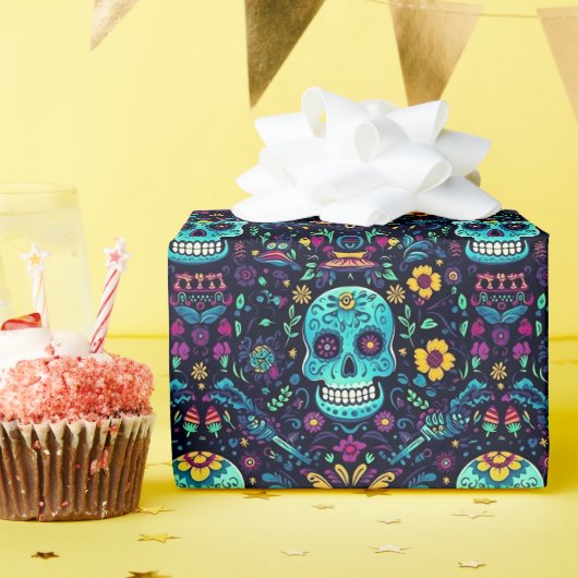 Día de Muertos Reverie: Turquoise suiker schedel S Cadeaupapier (Verjaardagsfeest)
