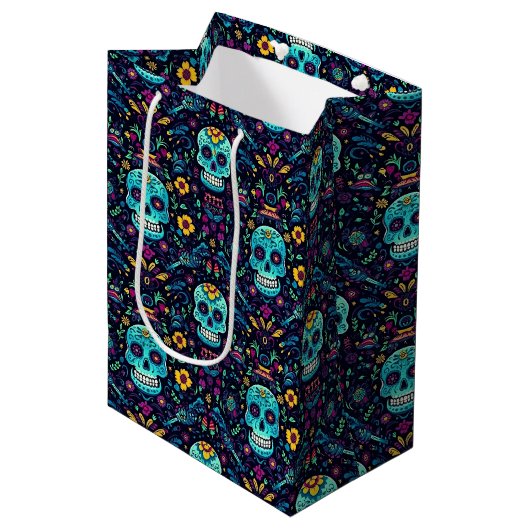 Día de Muertos Reverie: Turquoise suiker schedel S Medium Cadeauzakje (Voorkant Gekanteld)