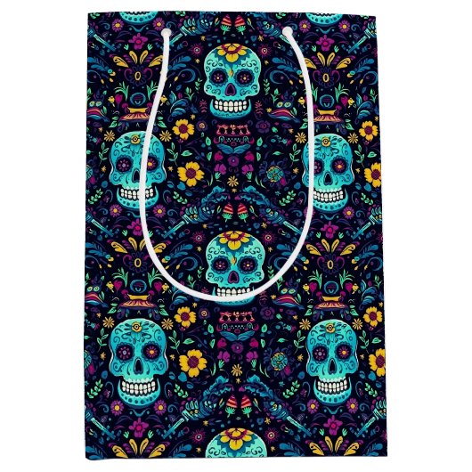 Día de Muertos Reverie: Turquoise suiker schedel S Medium Cadeauzakje (Voorkant)