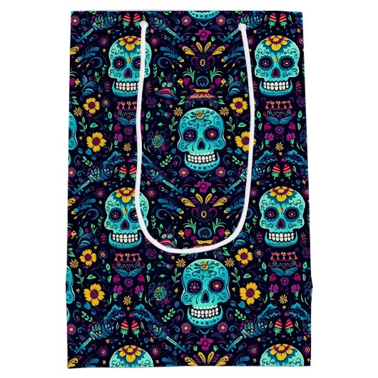Día de Muertos Reverie: Turquoise suiker schedel S Medium Cadeauzakje (Achterkant)