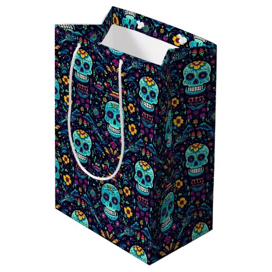 Día de Muertos Reverie: Turquoise suiker schedel S Medium Cadeauzakje (Achterkant Gekanteld)