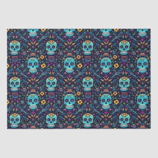 Día de Muertos Reverie: Turquoise suiker schedel S Tissuepapier (Voorkant)