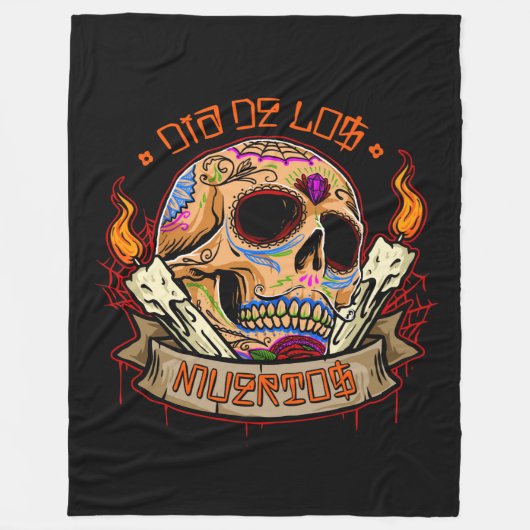 Día de Muertos Skull Fleece Deken (Voorkant)