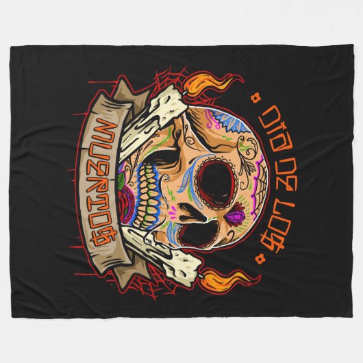 Día de Muertos Skull Fleece Deken (Voorkant (Horizontaal))