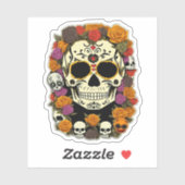 Día de Muertos Skull Flowered Design Sticker (Vel)