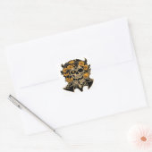 Día de Muertos Skull Oranje en Black Flowered Des Vierkante Sticker (Envelop)