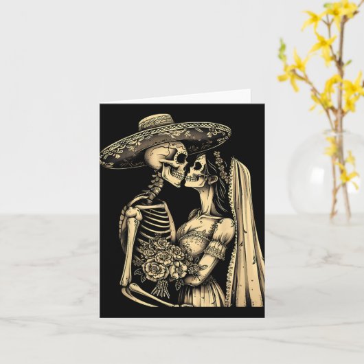 Dia De Muertos Sugar Skull Couple Skeleton Bride W Kaart (Gele Bloem)