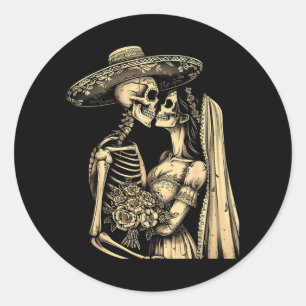 Dia De Muertos Sugar Skull Couple Skeleton Bride W Ronde Sticker