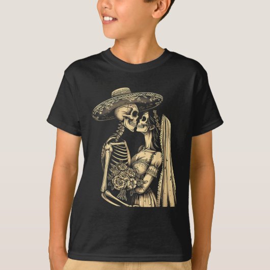 Dia De Muertos Sugar Skull Couple Skeleton Bride W T-shirt (Voorkant)