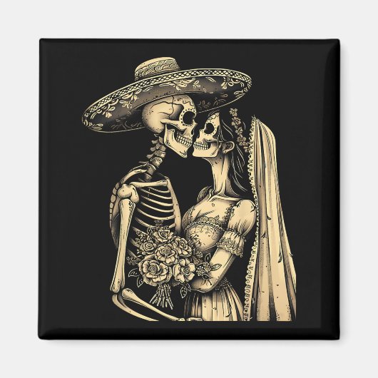 Dia De Muertos Suiker Skull Koppel Skelet Bruid W Magneet (Voorkant)