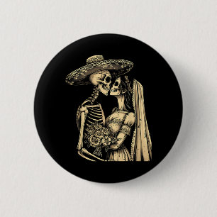Dia De Muertos Suiker Skull Koppel Skelet Bruid W Ronde Button 5,7 Cm