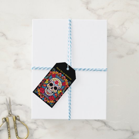 Dia de Muertos Suikerschedel Cadeaulabel (Met Touw)