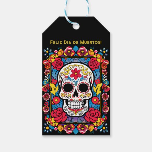 Dia de Muertos Suikerschedel Cadeaulabel (Voorkant)