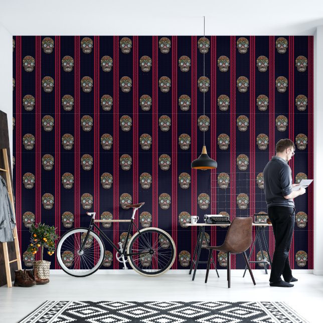 Día de Muertos Suikerschedel (Mosachtige schors) Behang (Woonkamer)