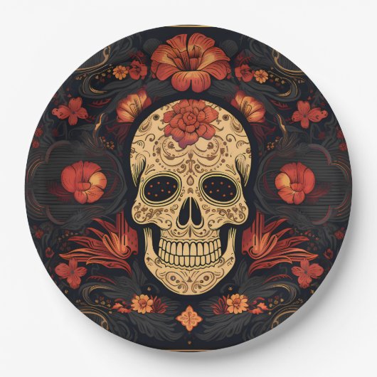 Dia de Muertos☠️ Suikerschedel Papieren Bordje (Voorkant)