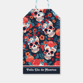 💀Día de Muertos, suikerschedels Cadeaulabel