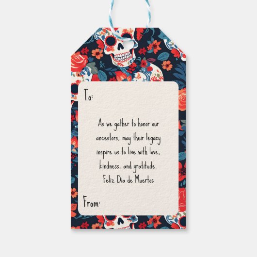 💀Día de Muertos, suikerschedels Cadeaulabel (Achterkant)