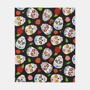Dia Los Muertos: suikerschedels patroon. Fleece Deken