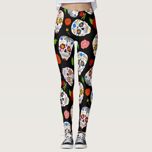 Dia Los Muertos: suikerschedels patroon. Leggings (Voorkant)