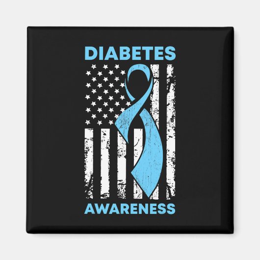 Diabetes Awareness American US Flag Blue Ribbon T1 Magneet (Voorkant)