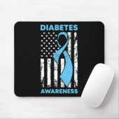 Diabetes Awareness American US Flag Blue Ribbon T1 Muismat (Met muis)