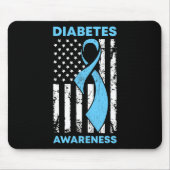 Diabetes Awareness American US Flag Blue Ribbon T1 Muismat (Voorkant)