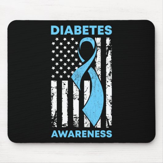 Diabetes Awareness American US Flag Blue Ribbon T1 Muismat (Voorkant)