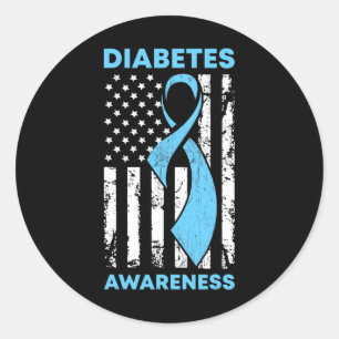 Diabetes Awareness American US Flag Blue Ribbon T1 Ronde Sticker