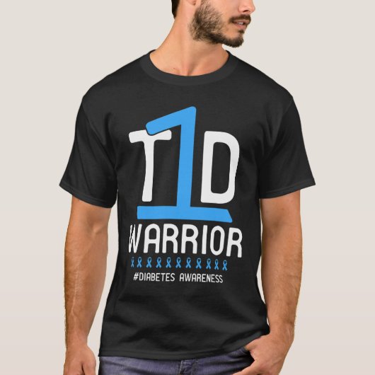 Diabetes Awareness Blauw Lint T1D Warrior 1 T-shirt (Voorkant)