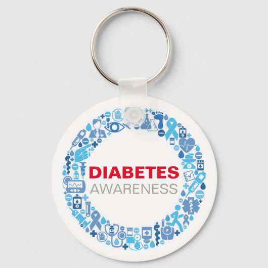 Diabetes Awareness blue circle with symbols Sleutelhanger (Voorkant)