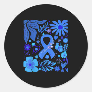 Diabetes Awareness Boho Bloemen Blauw Lint Diabeti Ronde Sticker