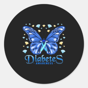 Diabetes Awareness Butterfly Blue Ribbon Support R Ronde Sticker