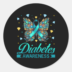 Diabetes Awareness Butterfly Diabetes Blauw lint Ronde Sticker