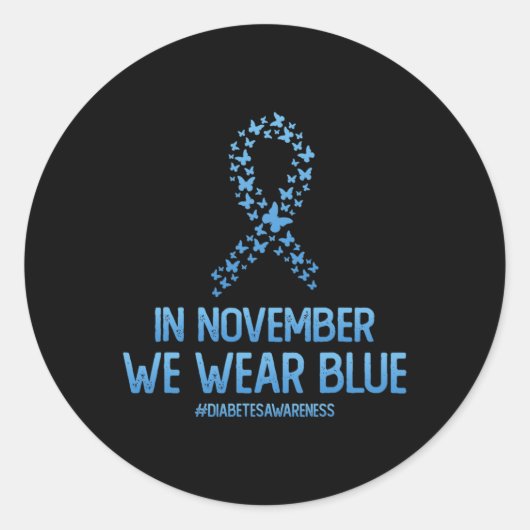 Diabetes Awareness Butterfly Ribbon in november we Ronde Sticker (Voorkant)