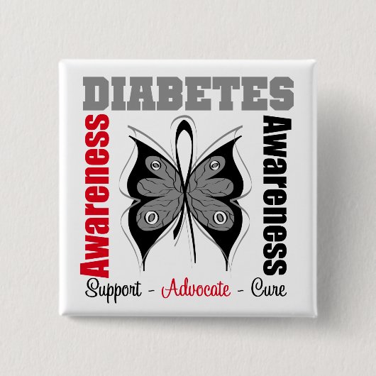 Diabetes Awareness Butterfly Vierkante Button 5,1 Cm (Voorkant)