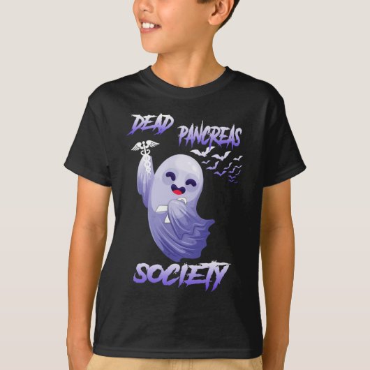 Diabetes Awareness Dead Pancreas Society Ghost Hal T-shirt (Voorkant)