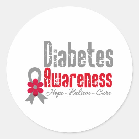 Diabetes Awareness Flower Ribbon Ronde Sticker (Voorkant)