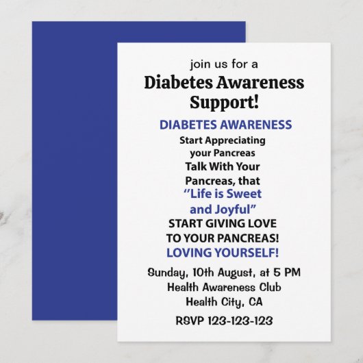 Diabetes Awareness Kaart (Voorkant / Achterkant)